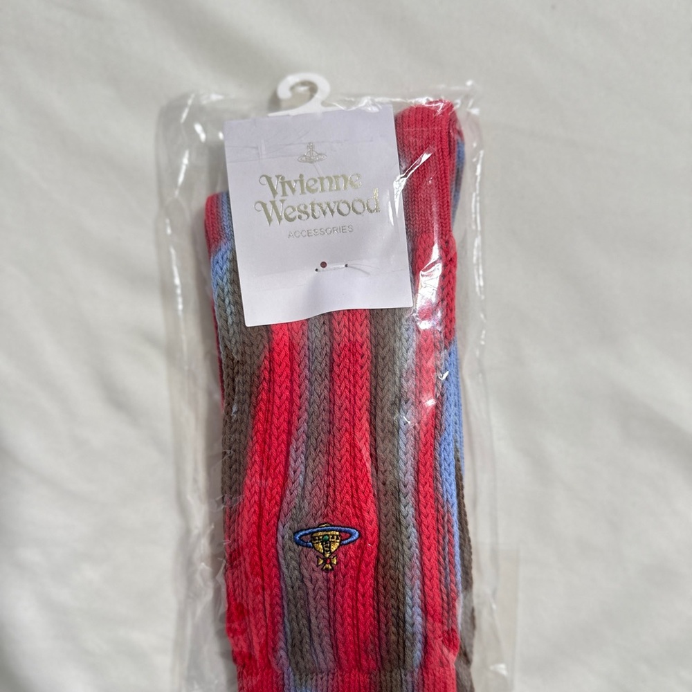 Vivienne Westwood Red and Gray Striped Tie Die Crew Socks